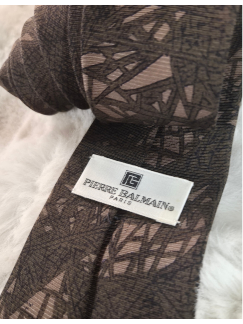 Pierre Balmain Paris Mens Tie Brown Abstract Geometric Vintage Designer Necktie